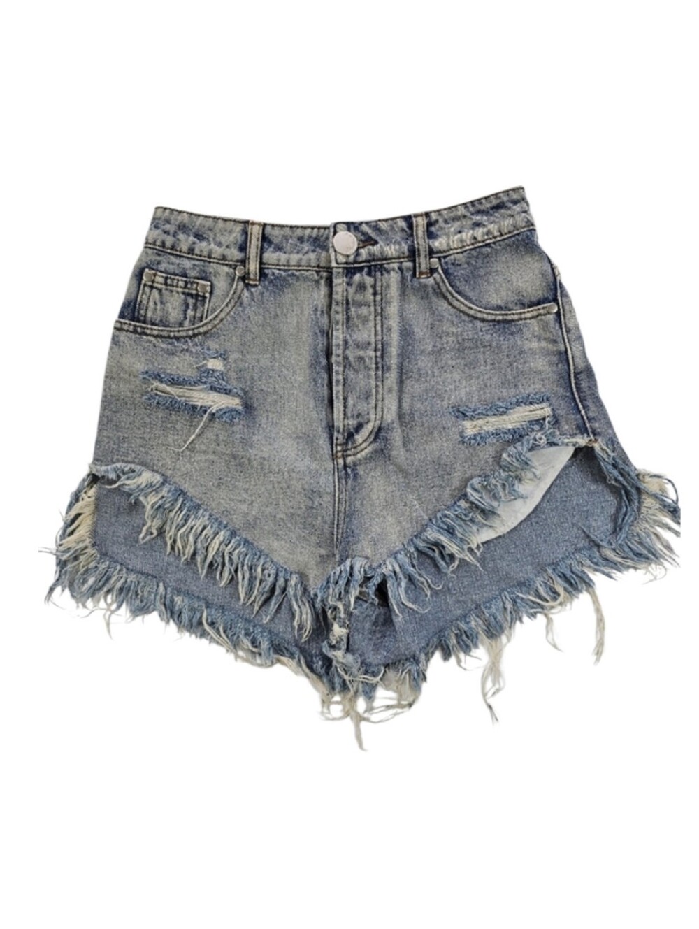 The Buckle Signature 8 High Rise Heavily Distressed V-cut Denim Shorts Size S‎